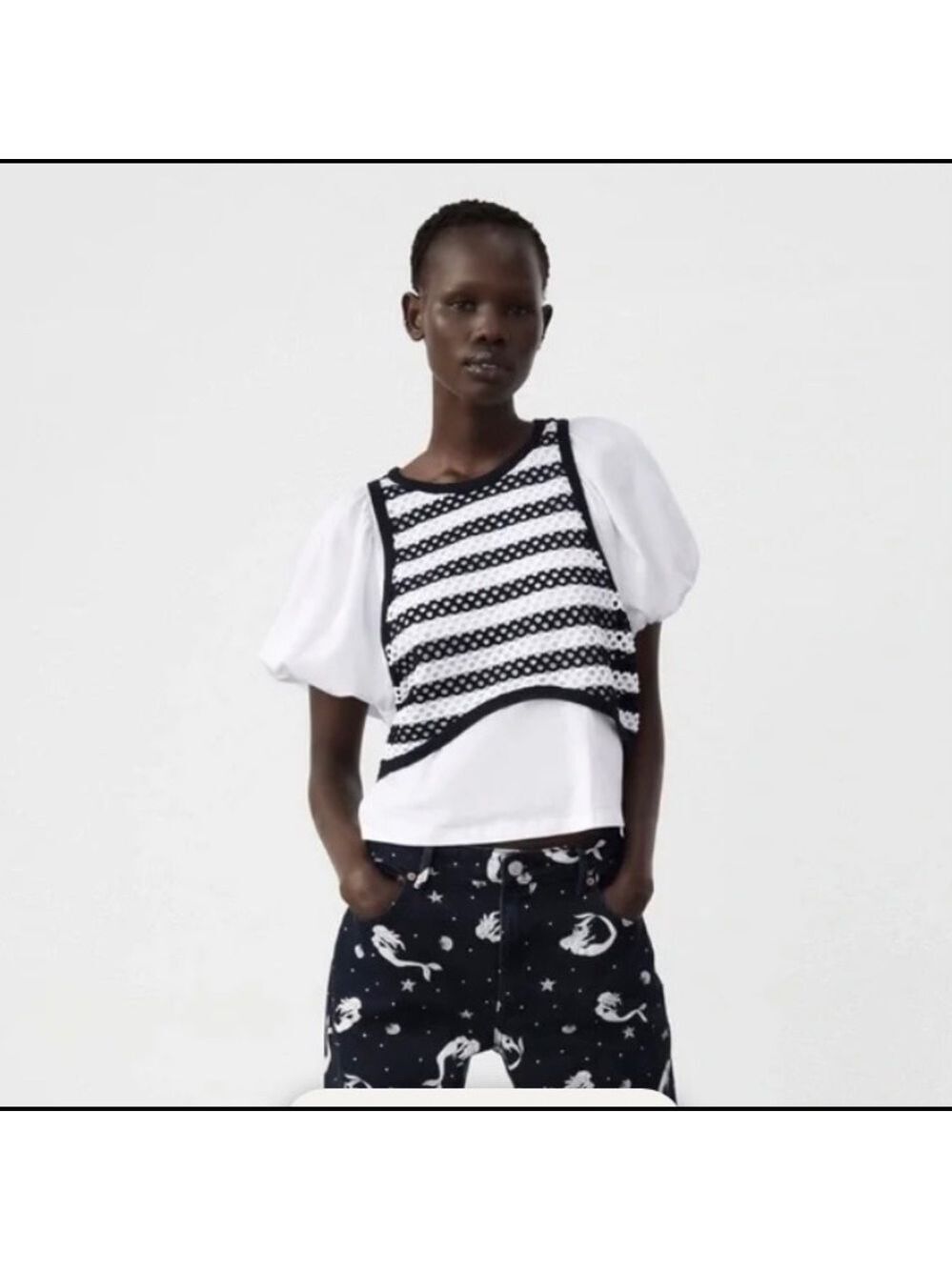 ZARA 2 in 1 Combination Short Balloon Sleeves Top w/ Vest. - Picture 2 of 12